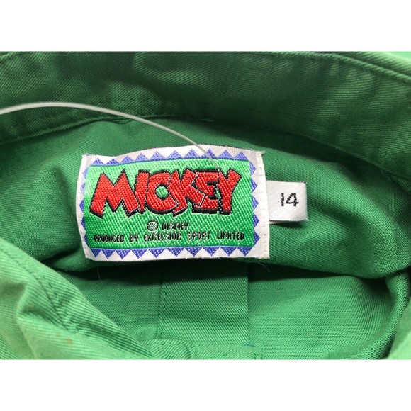 Vintage 90s Disney MICKEY MOUSE Green Long Sleeve Button Up Shirt Boys Size 14 - Picture 7 of 11